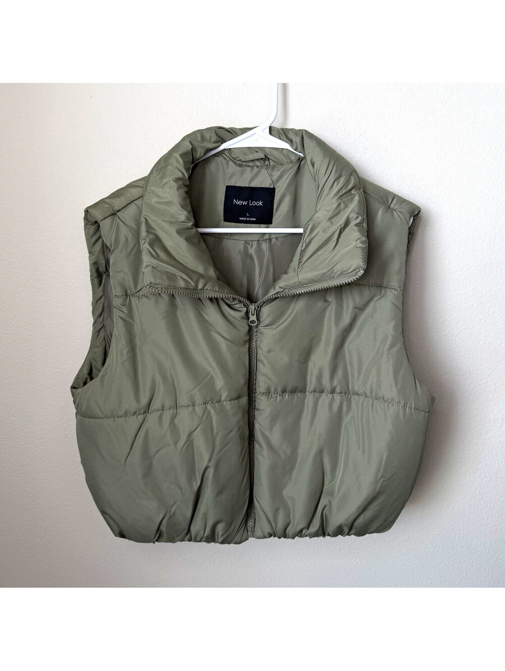 New Look Women's Green Puffer Vest Full Zip Pockets Sleeveless Size L